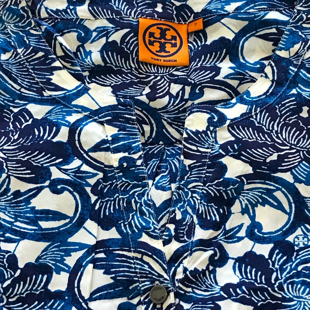 Tory Burch Blue Floral Blouse